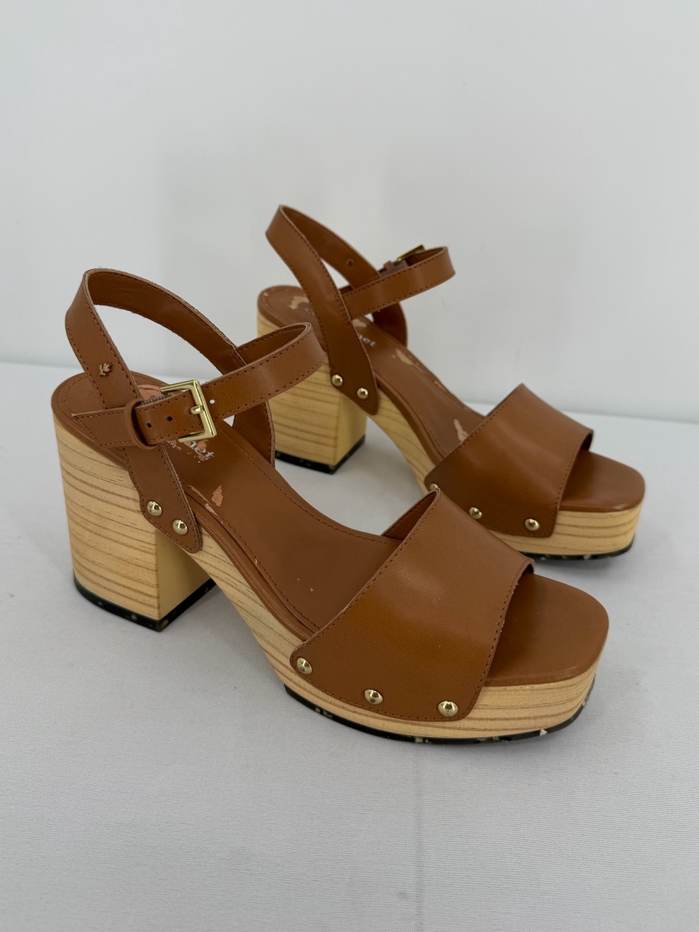 Steve Madden Brown Platform chunky wood Block Heel Sandals 8.5 boho 70s clog